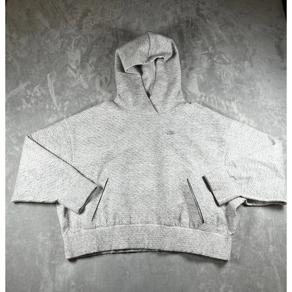 Nike Tech Pack Therma-FIT ADV Hoodie Womens Medium Gray Textured Knit Cropped